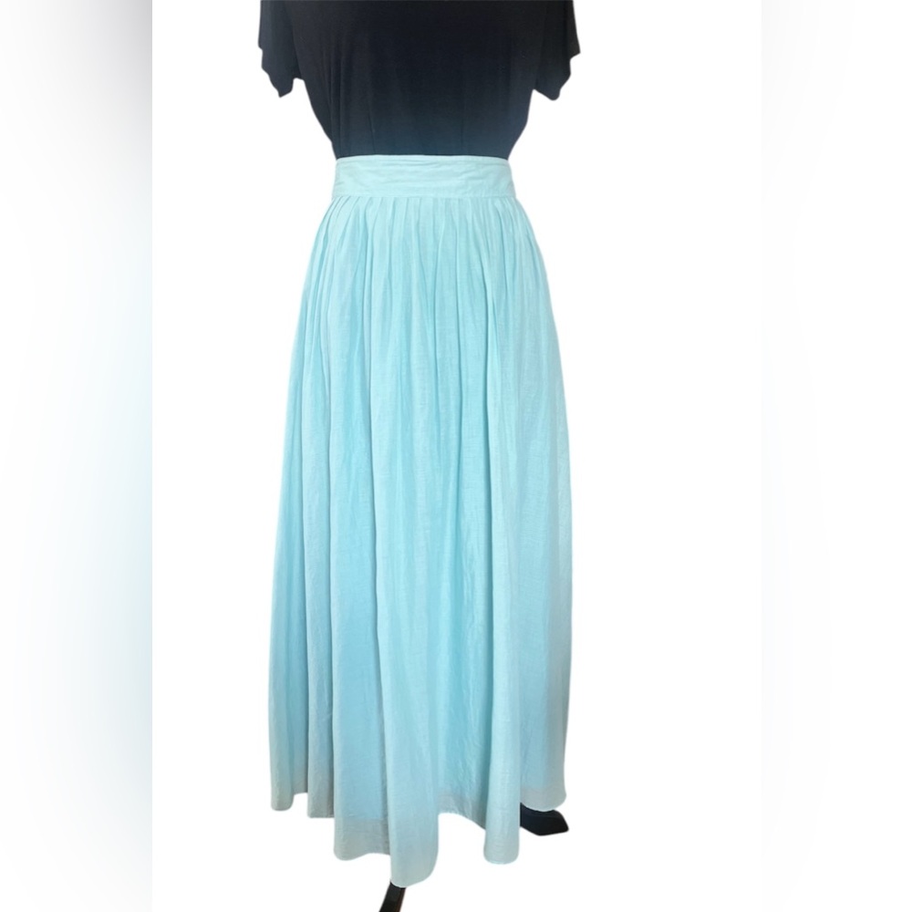 J. Crew Mint Green Cotton Pleated Zip Back Maxi A-line Skirt w/ Pockets Size 4